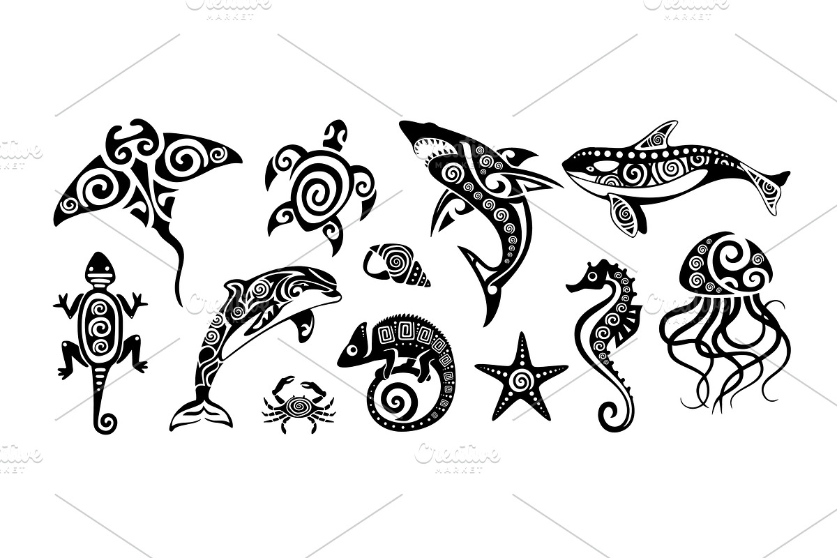 Polynesian tribal animal tattoos, an Animal Illustration by winwin.art