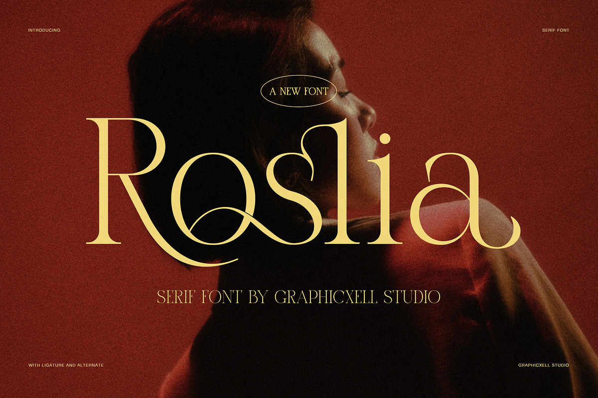 Roslia Elegant Ligature Serif Font, a Serif Font by Graphicxell (Photo 1 of 8)