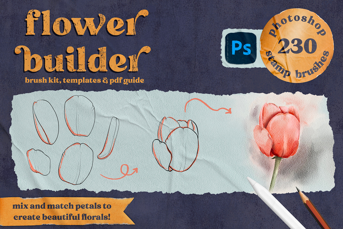 Flower Builder Kit for Photoshop, a Brushes & More by Wooly Pronto (Photo 1 of 11)