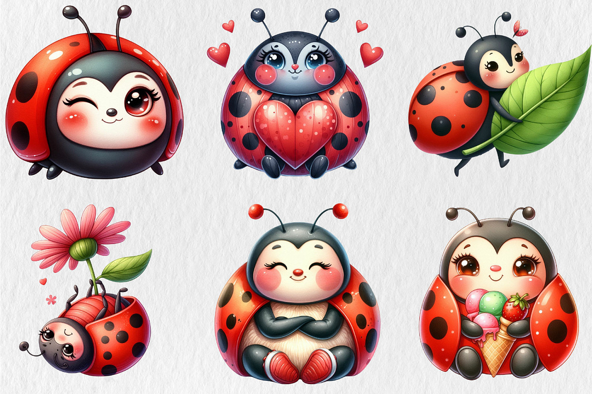 Funny Ladybug Clipart Bundle, a Seasonal Illustration by Rose Art (Photo 2 of 4)