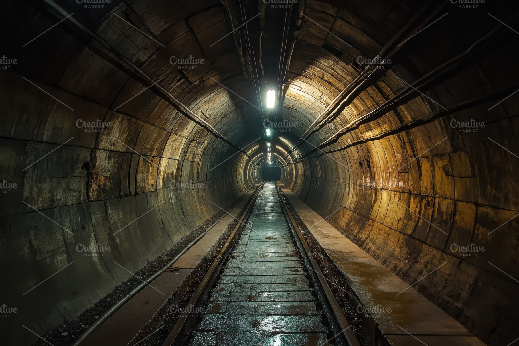 Dark Tunnel Railroad Tracks Undergro, a Photo by Pixeness Studio