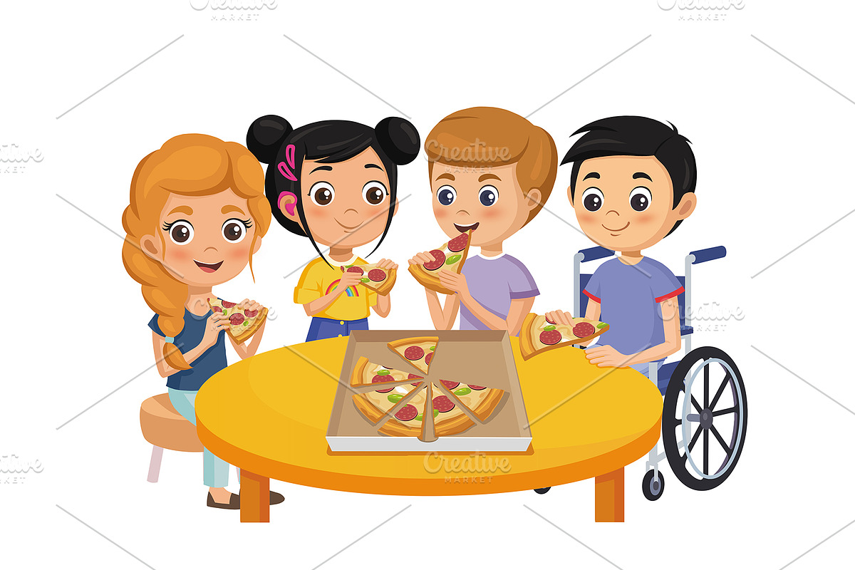 Kids eating pizza, a Person Illustration by Elen_Art