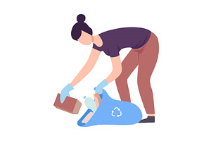 Young Woman Collecting Trash into, a Person Illustration by TopVectors