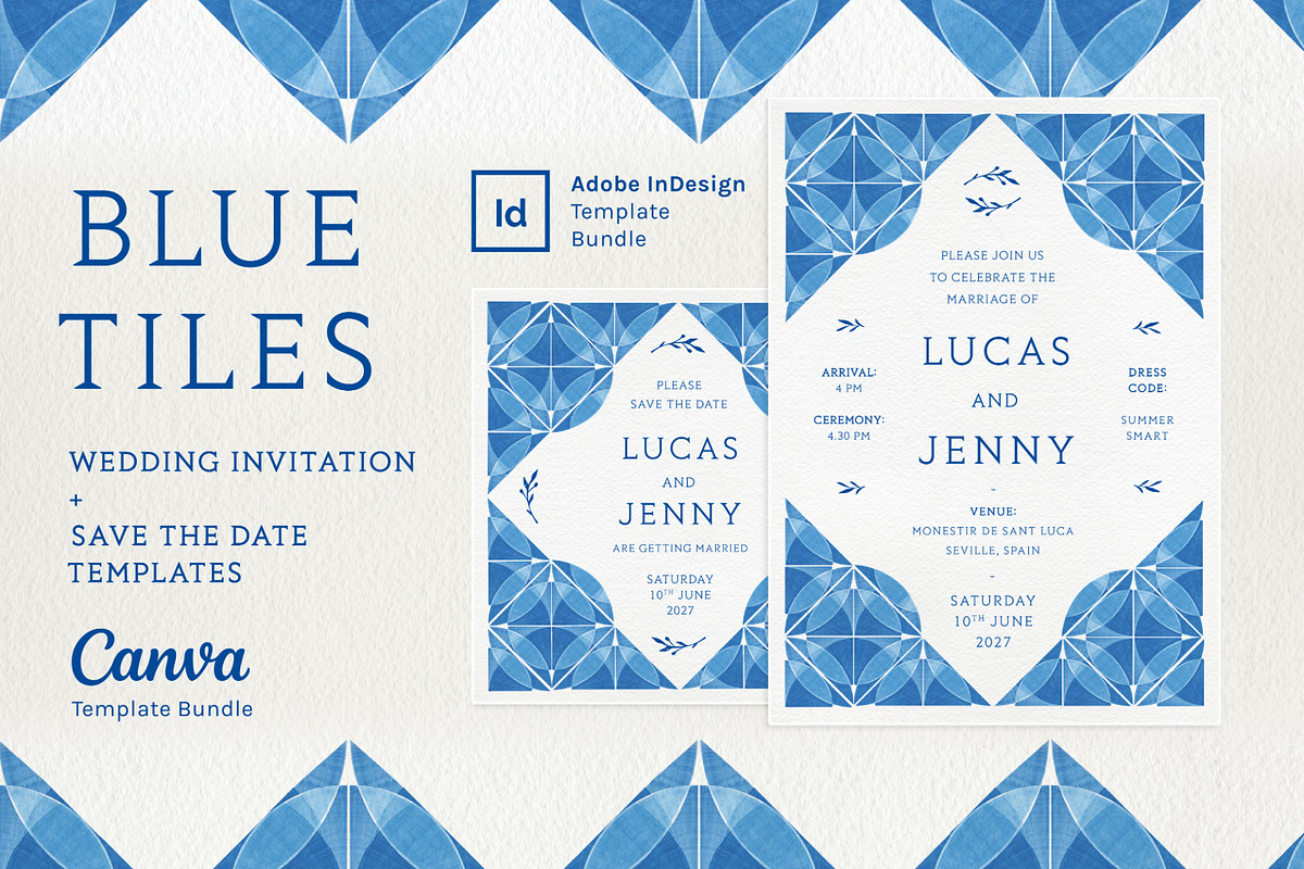 Blue Tiles Wedding Invitation Bundle, an Invitation Template by Wedding Whippet (Photo 1 of 10)