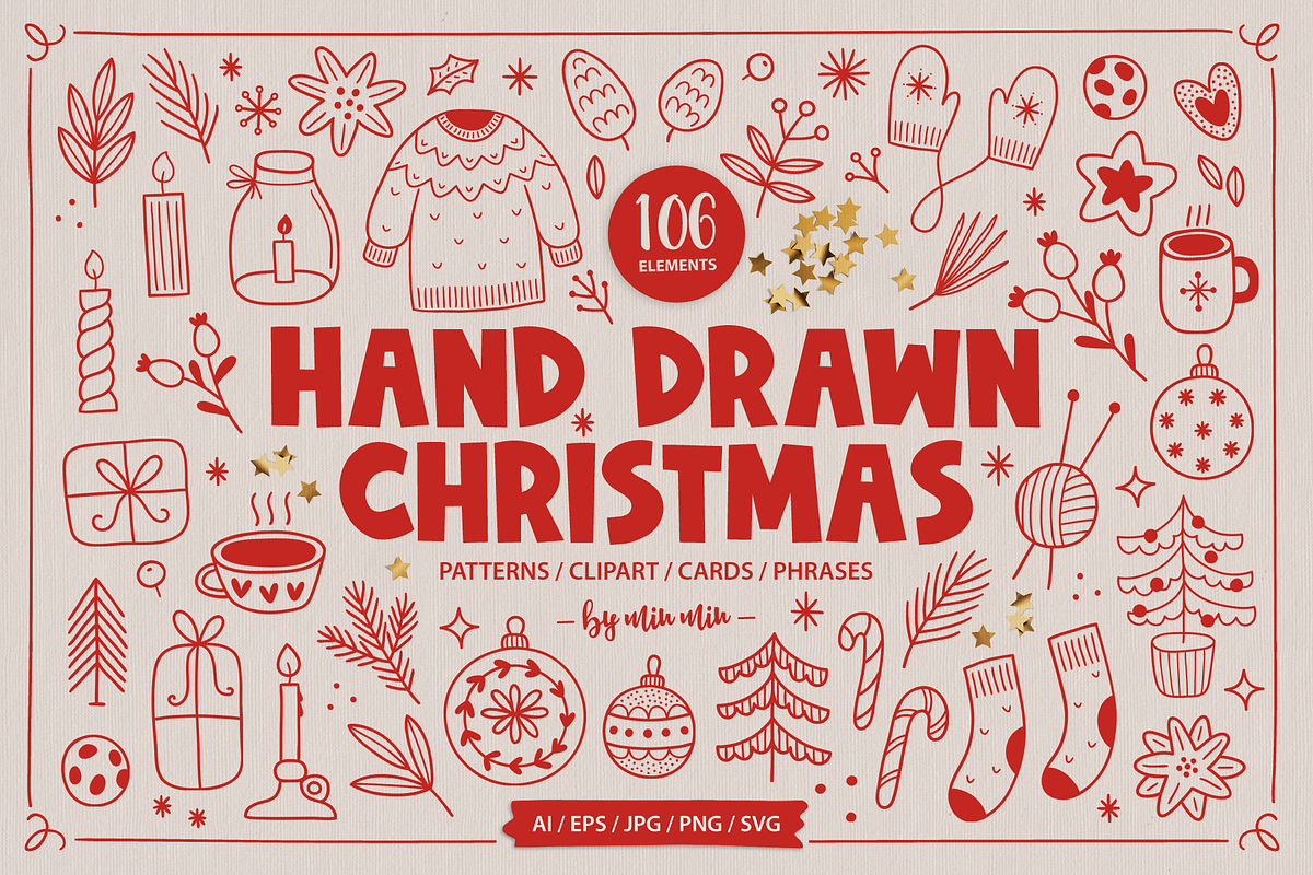 Hand Drawn Christmas Kit, a Seasonal Illustration by miumiu (Photo 1 of 15)