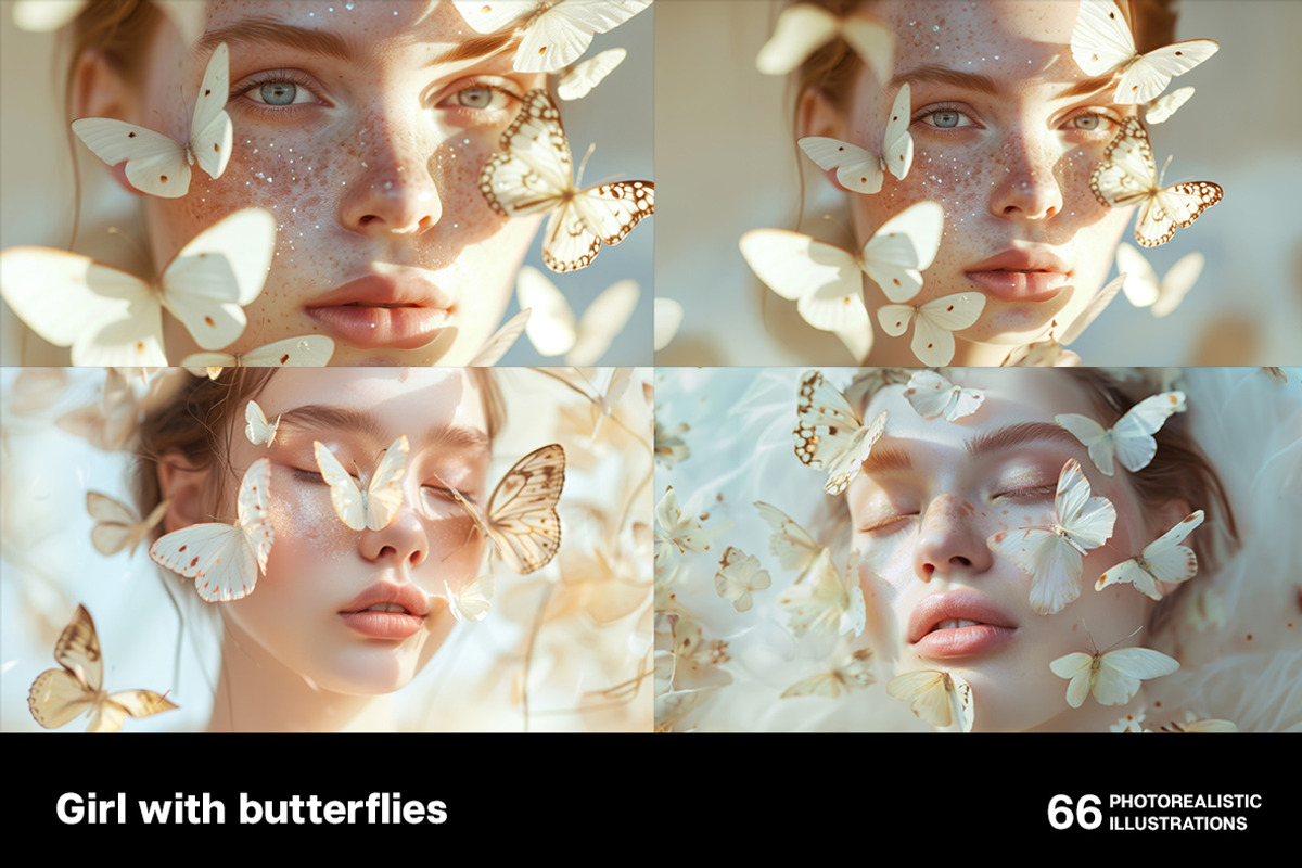 Girl with butterflies. 66 images, a Person Illustration by Handmadefont (Photo 13 of 14)