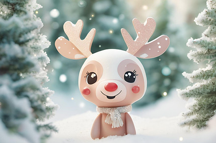 cute cartoon doll deer in snow, an Animal Photo by ComfortQ