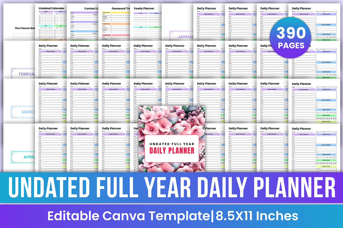 Undated Full Year Daily Planner, a Stationery Template by Mustafiz (Photo 1 of 4)