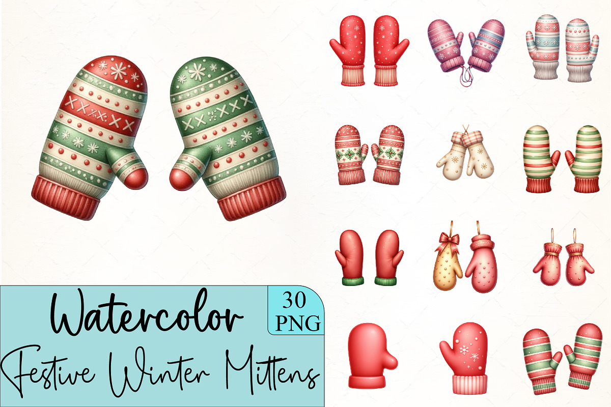Festive Winter Mittens Clipart, an Illustration by CrexoraLab (Photo 1 of 5)