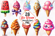 Ice Cream Watercolor Cliparts, an Illustration by RobertsArt (Thumbnail 1 of 8)