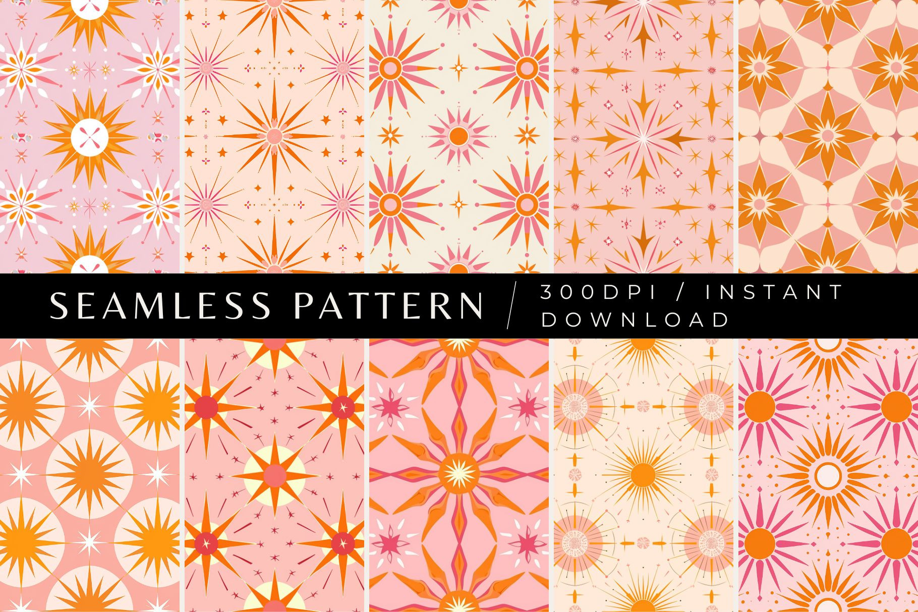 10 60s Sunburst Seamless Patterns, a Pattern Graphic by Inknfolly