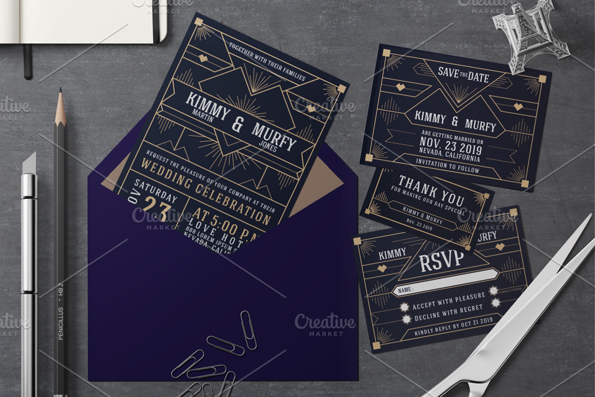 Art Deco Wedding Invitation Template, an Invitation Template by Raftel (Photo 2 of 2)