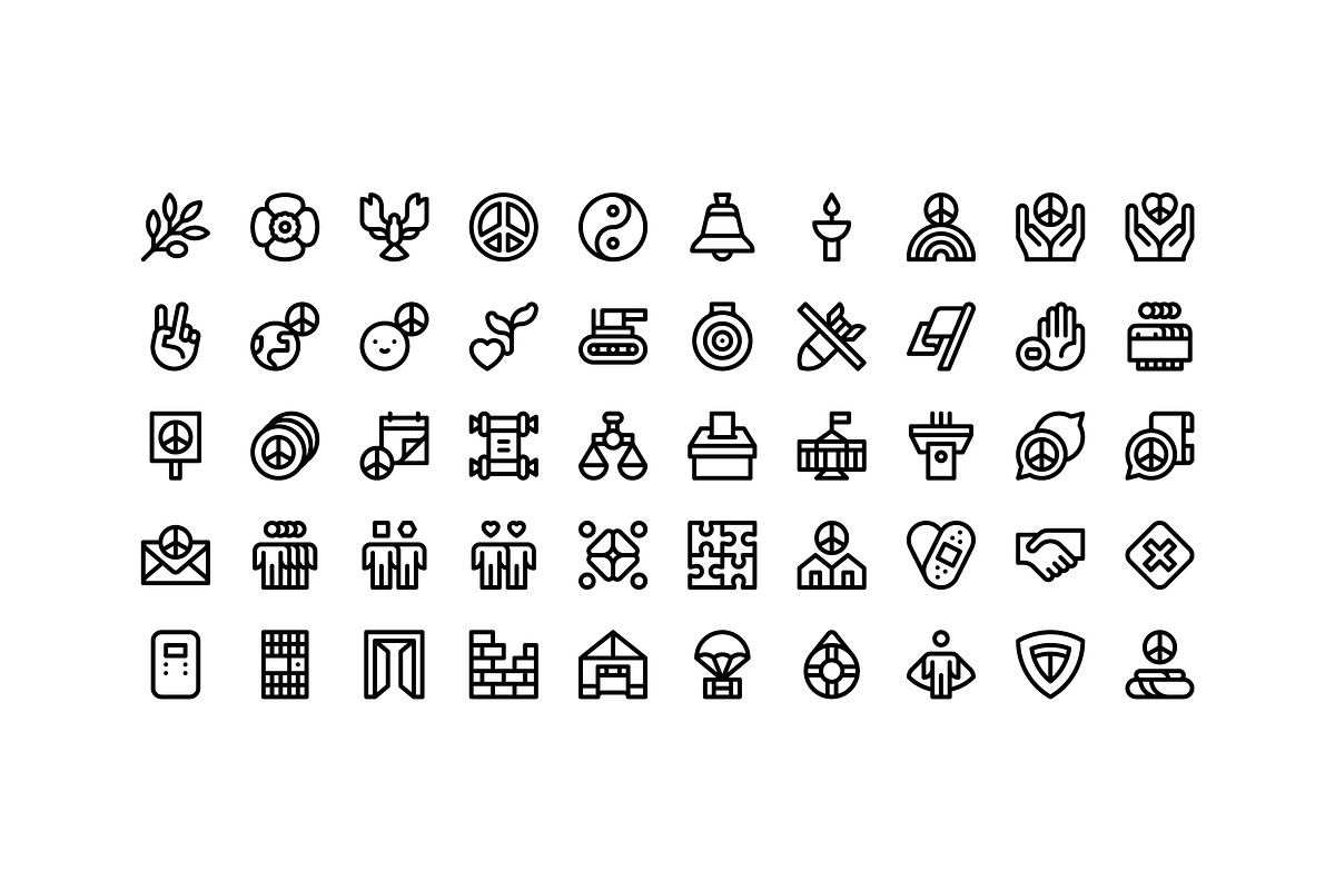 50 Peace Icons, an Outline Icon by Side Project (Photo 2 of 7)