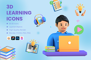 3D Learning Icons, a Characters & Person 3D Model by Flat Icons