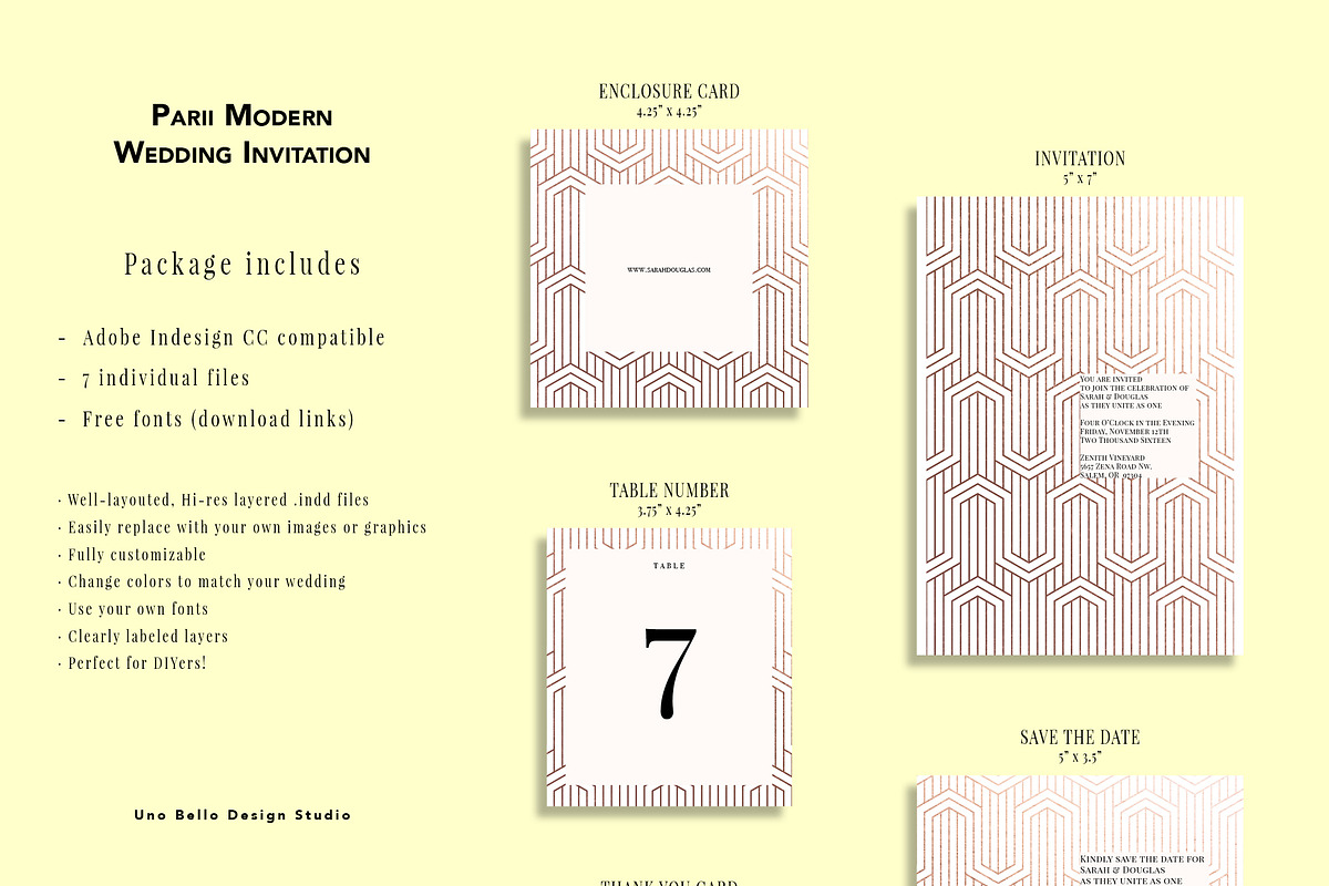 Parii Modern Wedding Stationery, an Invitation Template by Uno Bello Design Studio (Photo 5 of 5)