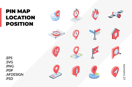 Pin map, location, position icons