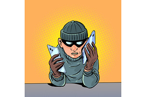 The fraudster uses the phone. The, a Technology Illustration by rogistok