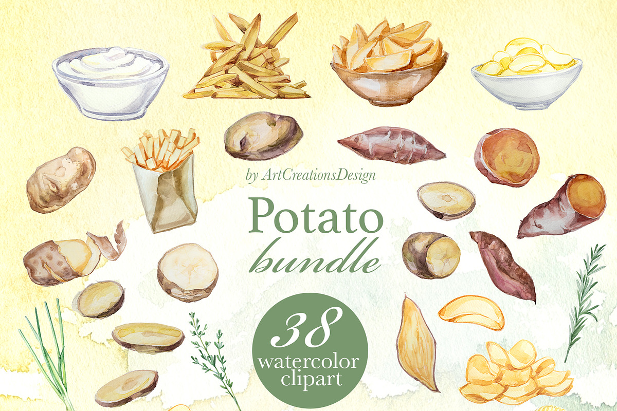 Potato Watercolor Clipart Bundle, a Food Illustration by ArtCreationsDesign (Photo 2 of 6)