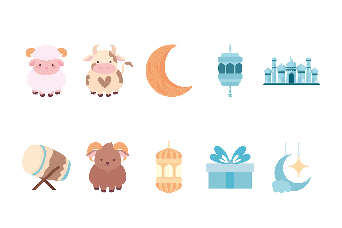 Eid Al-Adha Icon Illustration Set