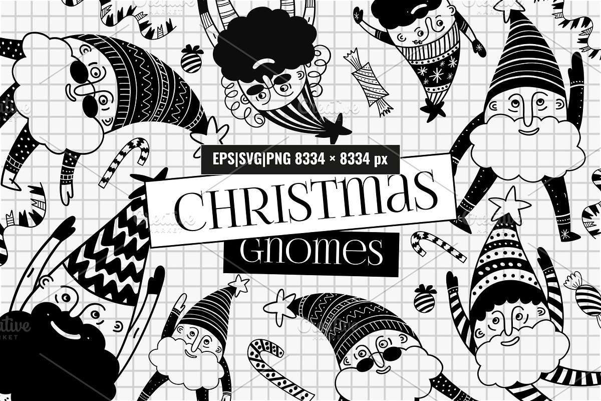Christmas Gnomes Hand Drawn Set, an Illustration by Art's and patterns (Photo 1 of 7)