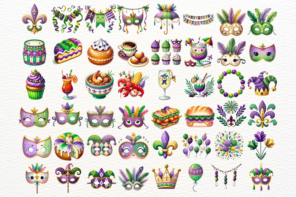 Mardi Gras Clipart PNG Bundle, a Seasonal Illustration by Nicolle's Colorful Art (Photo 6 of 6)