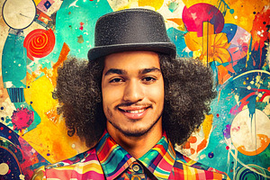 Retro style man portrait with collage and colorful doodles, an Arts & Entertainment Photo by DanFLCreativo