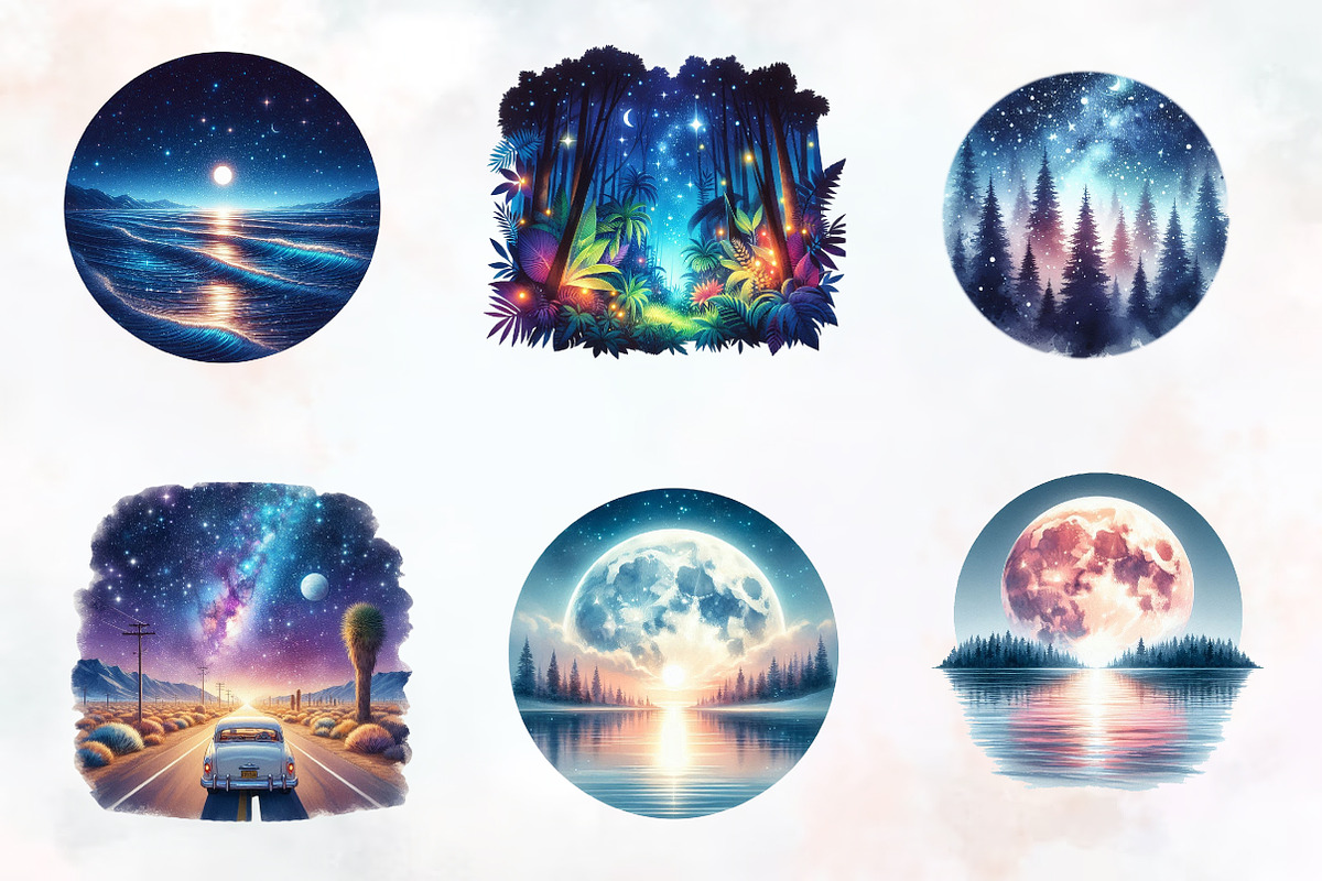 Night Scenery Watercolor Clipart, an Illustration by RobertsArt (Photo 6 of 7)