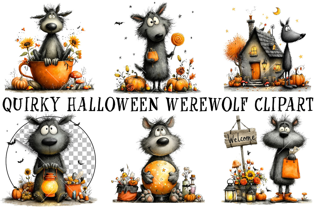 Quirky Halloween Werewolf Clipart, a Seasonal Illustration by OK Design (Photo 2 of 6)