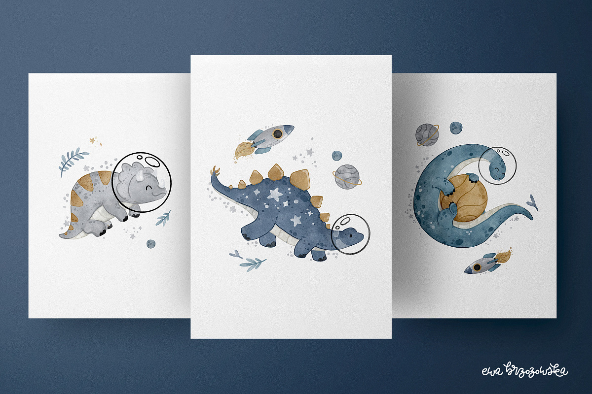 CosmoSaur- Dino Space pattern prints, a Pattern Graphic by Brzozowska (Photo 5 of 7)
