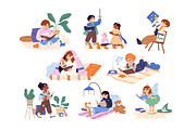 Cute kids reading paper books set, a Person Illustration by PaperTrident (Thumbnail 1 of 9)