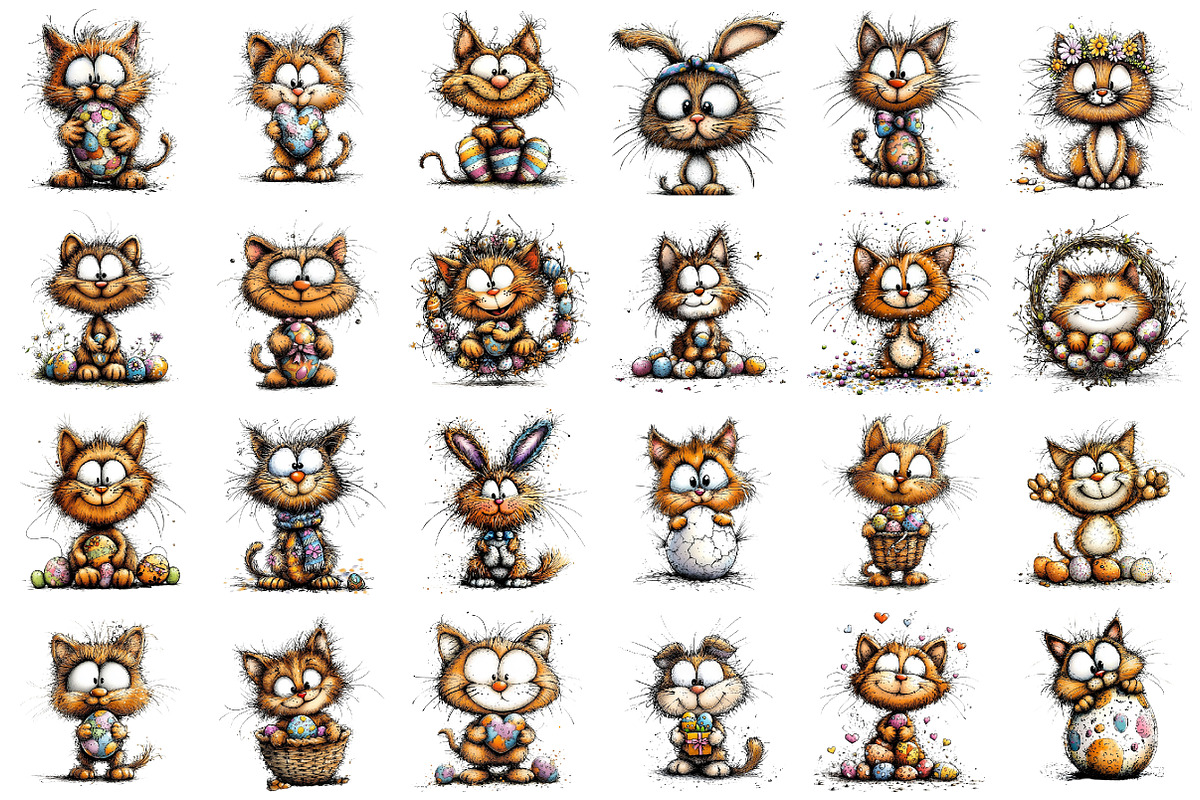 Whimsical Easter Cat Clipart, an Animal Illustration by designcity5 (Photo 2 of 5)
