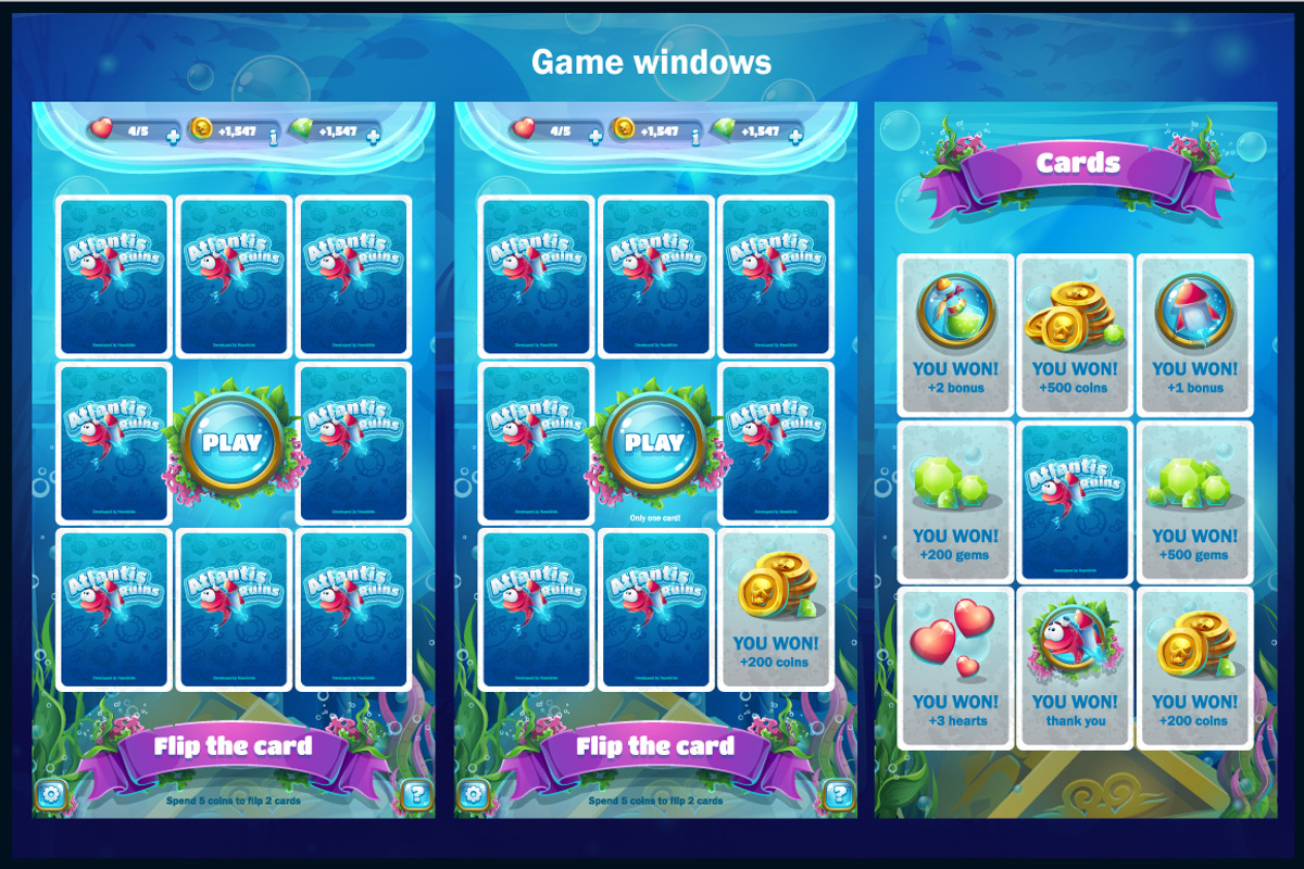 Atlantis Ruins Match 3 Mobile UI Kit, an UI Kit Template by Nearbirds (Photo 4 of 7)
