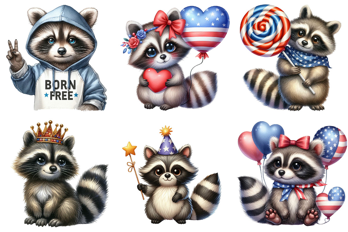 Cartoonish Patriotic Raccoon Clipart, an Illustration by Pixels.Craft (Photo 6 of 10)
