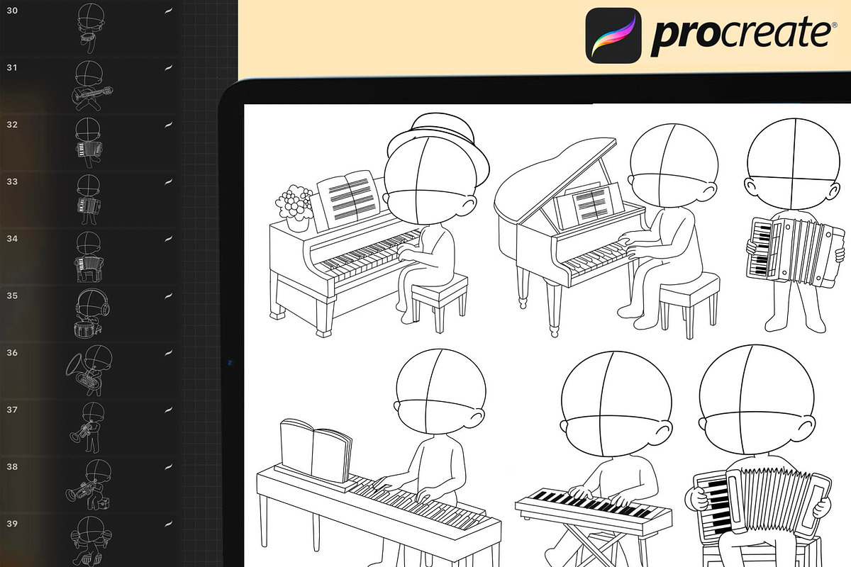 Procreate Chibi musician Stamps preview 6