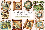 Old Maps Designs Clipart, an Illustration by DreamArtGraphic (Thumbnail 1 of 4)