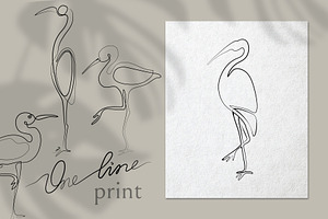 Set of 4 Heron One line Art