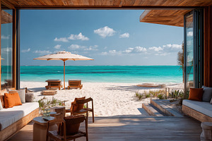 View of beach from a modern room, a Photo by Beautiful things