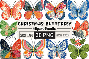 Christmas Butterfly Watercolor, an Illustration by Black Bird Studio