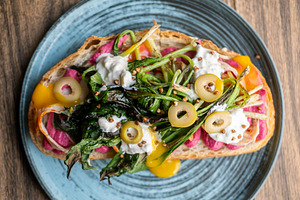 Appetizing lunch portion dish sandwich sauce plate, a Food & Drink Photo by Photo Drive Studio