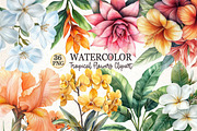 Watercolor Tropical Flowers Clipart, a Seasonal Illustration by Rose Art (Thumbnail 1 of 6)