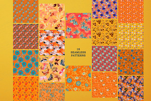 Orange Floral Seamless Vector Pack