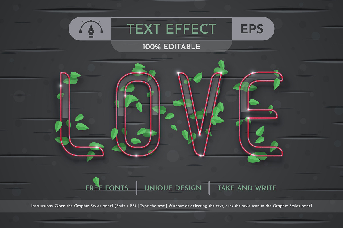 love Editable Text Effect, a Layer Style Add-On by rwgusev (Photo 1 of 7)
