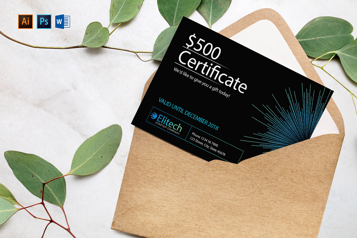 Tech Startup Gift Certificate, a Card Template by TemplatesNow!