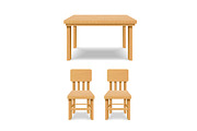 3d Wooden Table and Chairs Set., an Object Graphic by Vector and Templates (Thumbnail 1 of 2)