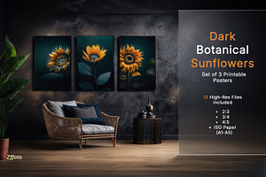 Dark Sunflower Triptych, a Decorative Illustration by BazziBa♥