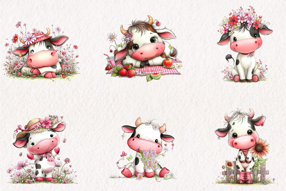 Whimsical Summer Cow Clipart, a Seasonal Illustration by CreationArt (Photo 3 of 5)