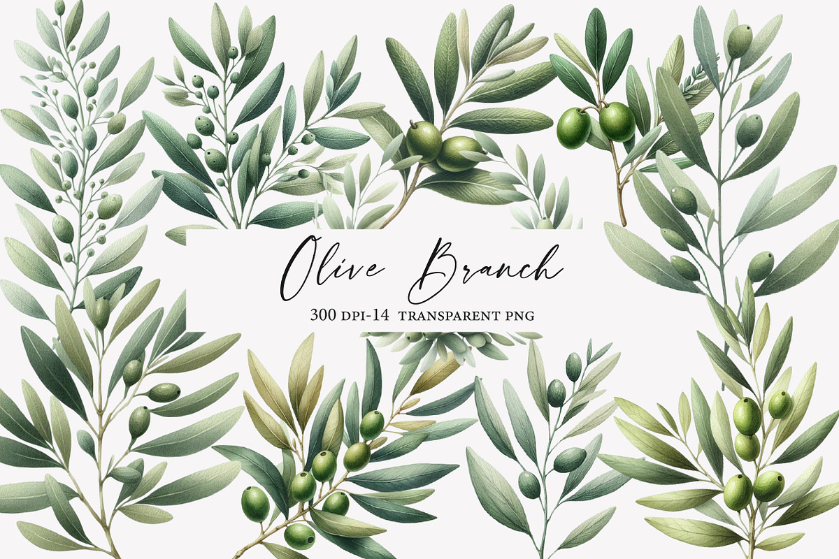 Watercolor Olive Branch Clipart, an Illustration by Designworld (Photo 1 of 4)