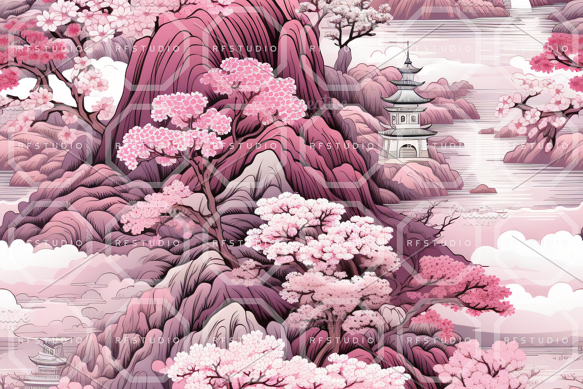 SAKURA SERENADE Toile De Jouy, a Pattern Graphic by RefinedFantasyStudio (Photo 2 of 9)