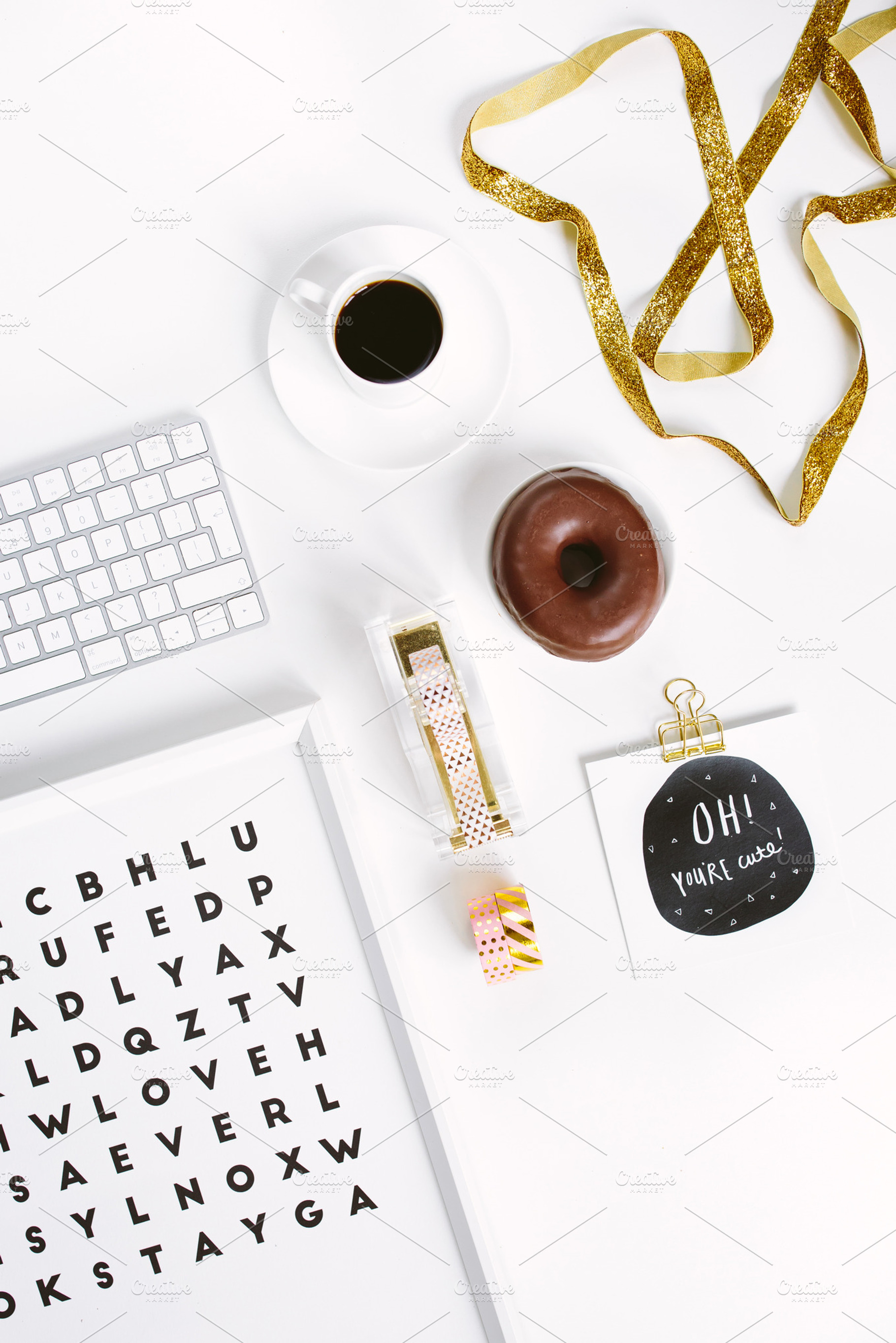 Minimal flat lay stock photo containing donut, washitape, and washi, a Business Photo by The Snap Shop
