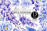 Watercolor Blue floral clipart 13PNG, an Object Graphic by KarinkaBU (Thumbnail 1 of 7)